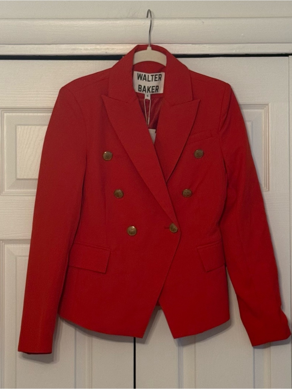 Walter Baker Phelps  Bright Red Double-Breasted Blazer with Gold Buttons